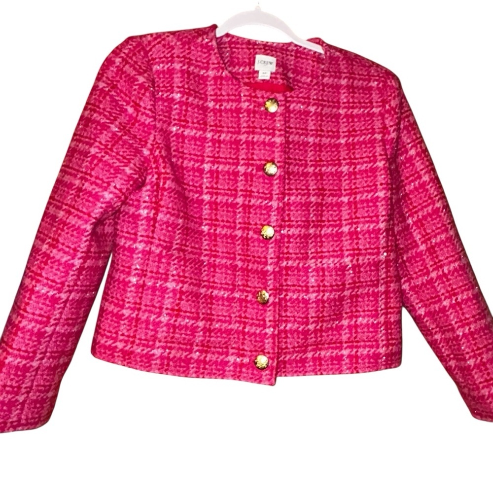 J.Crew Womens Pink Tweed cropped Lady blazer Jacket Size 4 Petite 4P Jcrew BU743